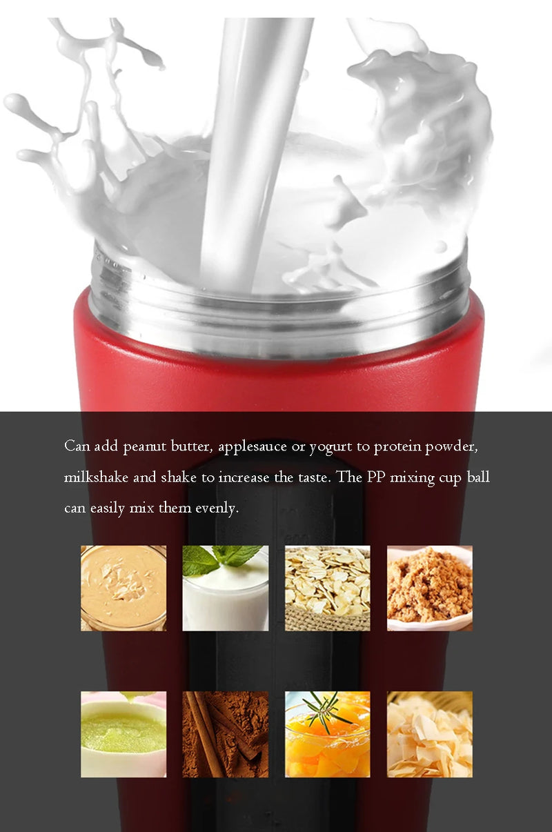 1Pc 700ML Stainless Steel Sports Water Mugs Shaker Bottles With Scale, Outdoor Gym Fitness Shake Cup Protein Powder Mixer Bottle