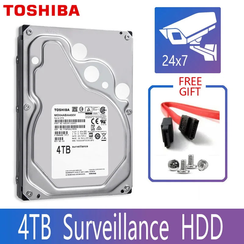 Disco duro para videovigilancia TOSHIBA de 4 TB, DVR, NVR, monitor CCTV, HDD HD interno SATA III, 6 Gb/s, 5400 RPM, 128 MB, 3,5"