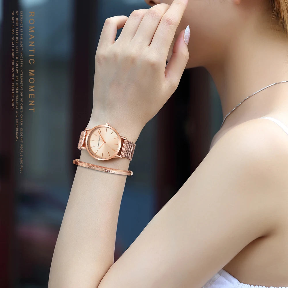 HANNAH MARTIN Women Watch Nordic Minimalist Japan Quartz Movement 3Bar Waterproof Women 36mm Full Rose Gold Dropshipping Watches