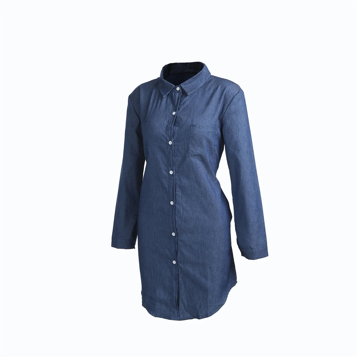 Venta directa de fábrica de vestidos vaqueros de mezclilla para mujer, vestidos casuales de manga larga con botones para verano