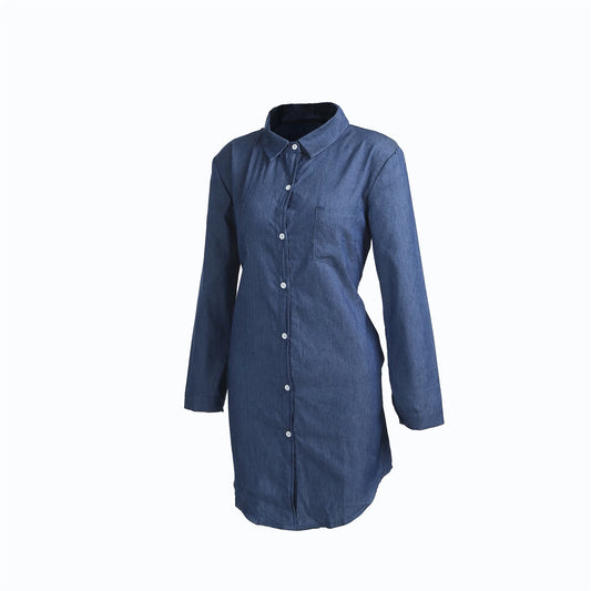 Venta directa de fábrica de vestidos vaqueros de mezclilla para mujer, vestidos casuales de manga larga con botones para verano