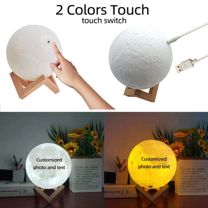3D Printing Moon Lamp Personalized Photo Text Customized USB Night Light Birthday Mother Day Valentine's Christmas Lunar Gift