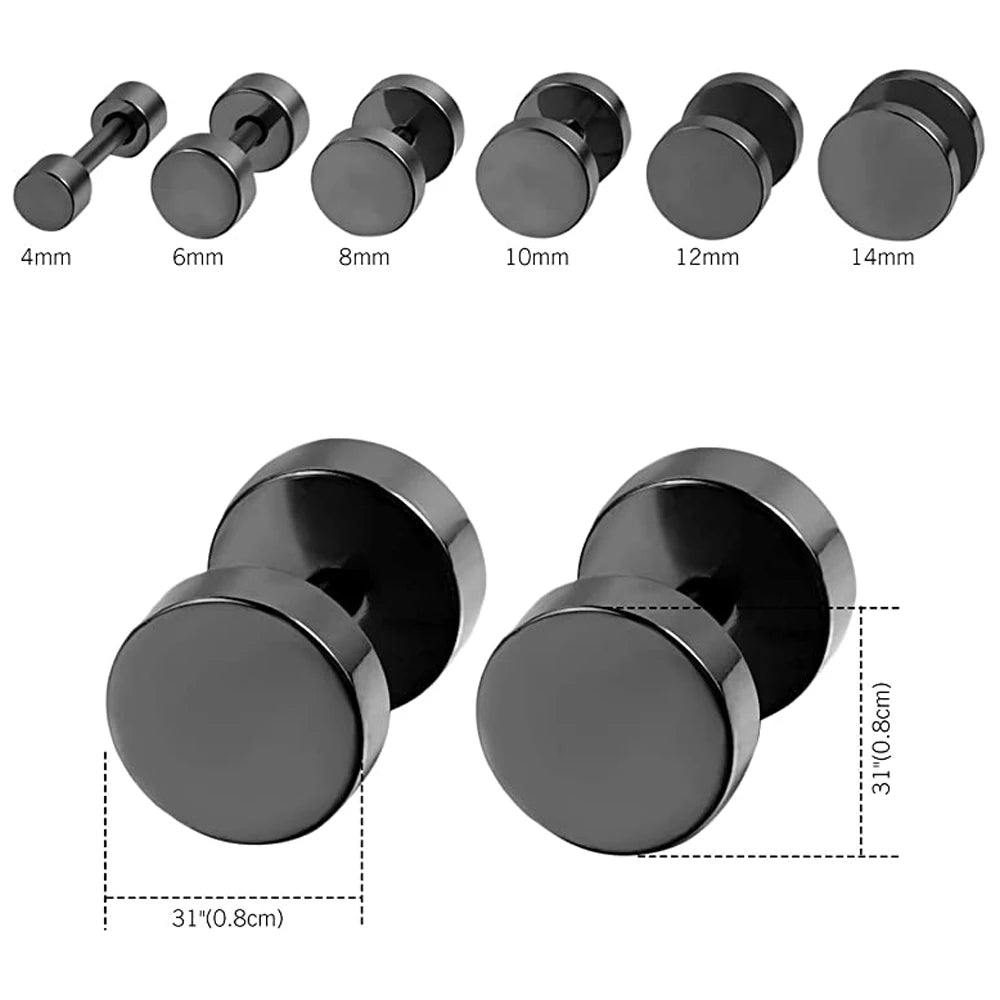 2 pendientes góticos estilo punk de acero inoxidable con forma de mancuerna para hombre y mujer, estilo hip hop, rock, hipoalergénicos. 
