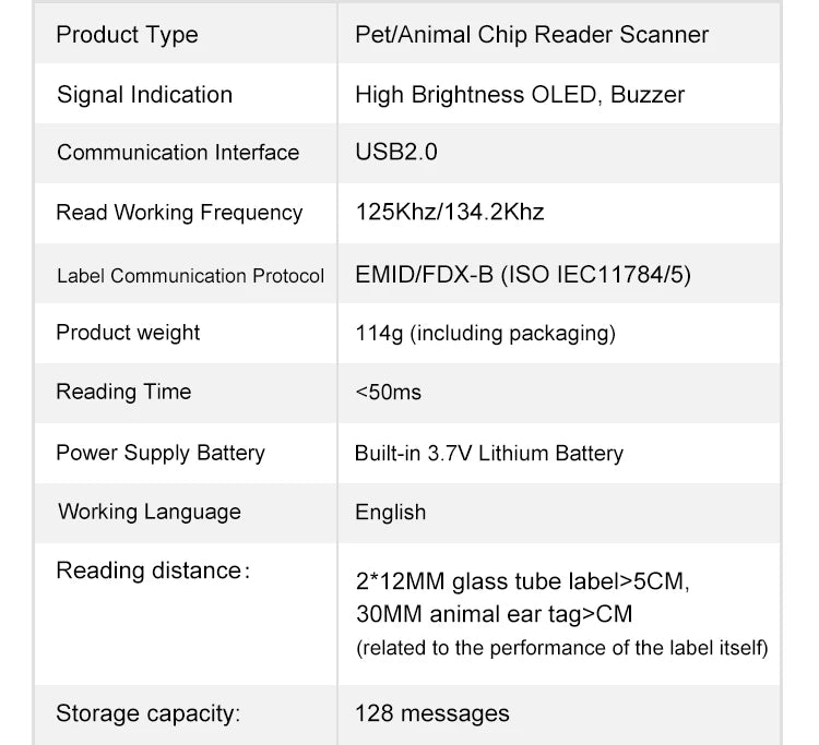 Rfid FDX-B/A Animal Microchip Reader ISO Chip Portable OLED Pet Scanner 134.2khz Pet Tracking Scanner For Rabbit Cattle Cat Dog