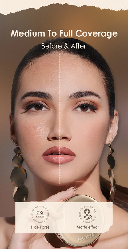 FOCALLURE Air Cushion Poreless BB Cream Resistente al agua Corrector facial iluminador de larga duración Base mate Cosméticos con borla