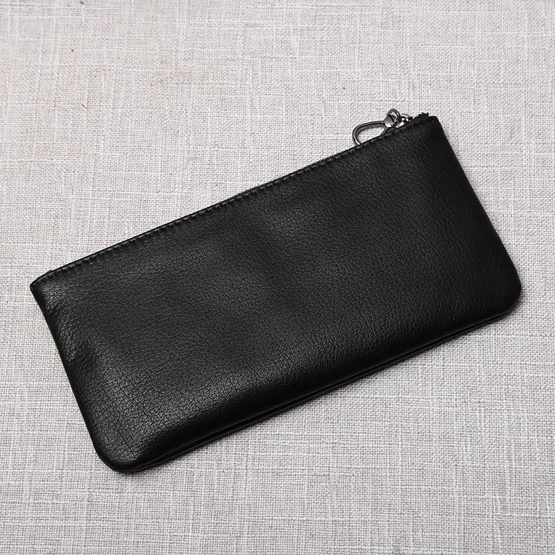 ZRCX Men's Genuine Leather Long Zipper Wallet First Layer Cowhide Youth Ultra-Thin Handbag Wallet Trendy Brand Simple Wallet