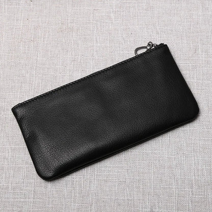 ZRCX Men's Genuine Leather Long Zipper Wallet First Layer Cowhide Youth Ultra-Thin Handbag Wallet Trendy Brand Simple Wallet