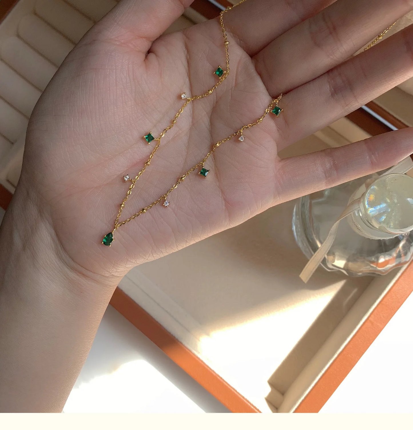 Exquisite Green Zircon Clavicle Chain Necklace Choker Necklace for Women Gifts Jewelry Vintage Design Necklace Wholesale