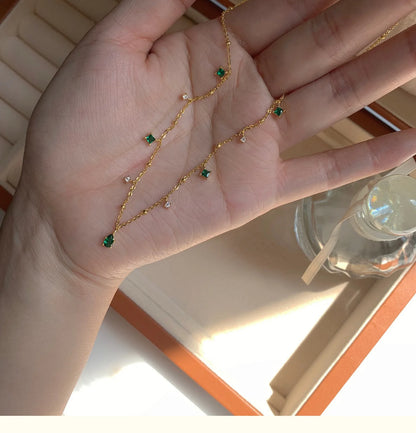 Exquisite Green Zircon Clavicle Chain Necklace Choker Necklace for Women Gifts Jewelry Vintage Design Necklace Wholesale