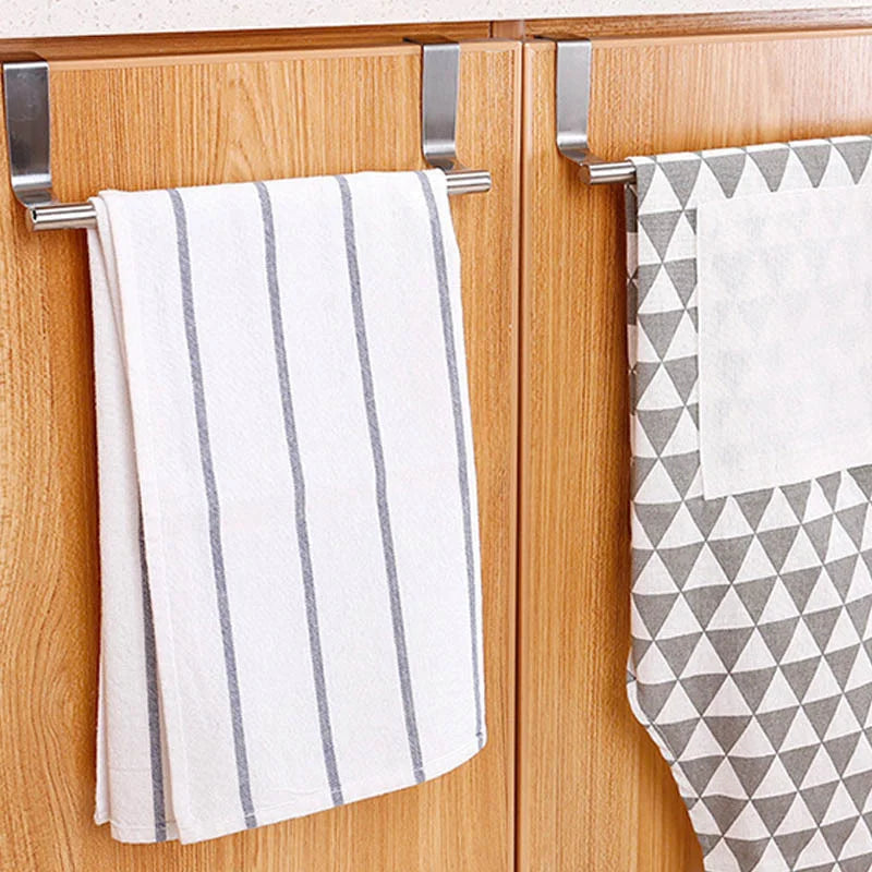Toalleros de 2 tamaños sobre la puerta del armario de cocina, toallero, soporte colgante para barra, estante de baño, organizador para el hogar, gancho de pared largo