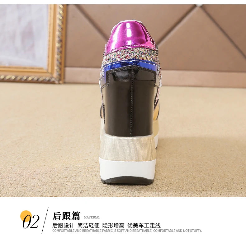 Fashion White Sneakers Women's High Platform Casual Shoes Height Increasing Leather Shoes 10 CM Thick Sole Trainers Tennis Sports