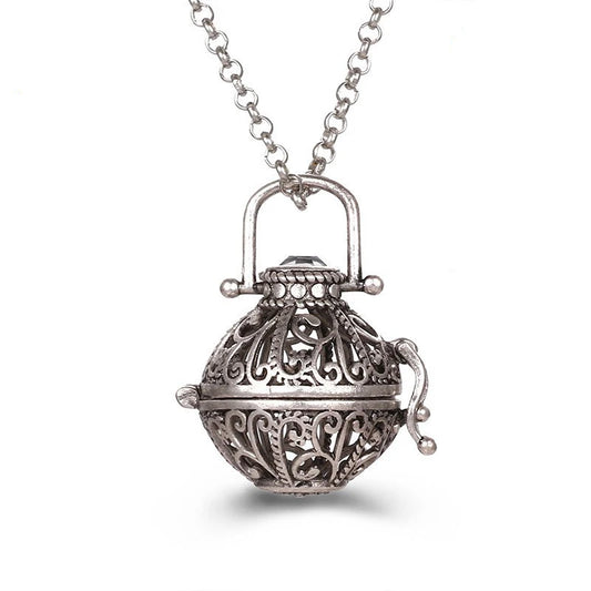 Mexico Music Ball Hollow Zircon Pendant Vintage Perfume Locket Necklace Aromatherapy Diffuser Sweater Chain For Women Jewelry