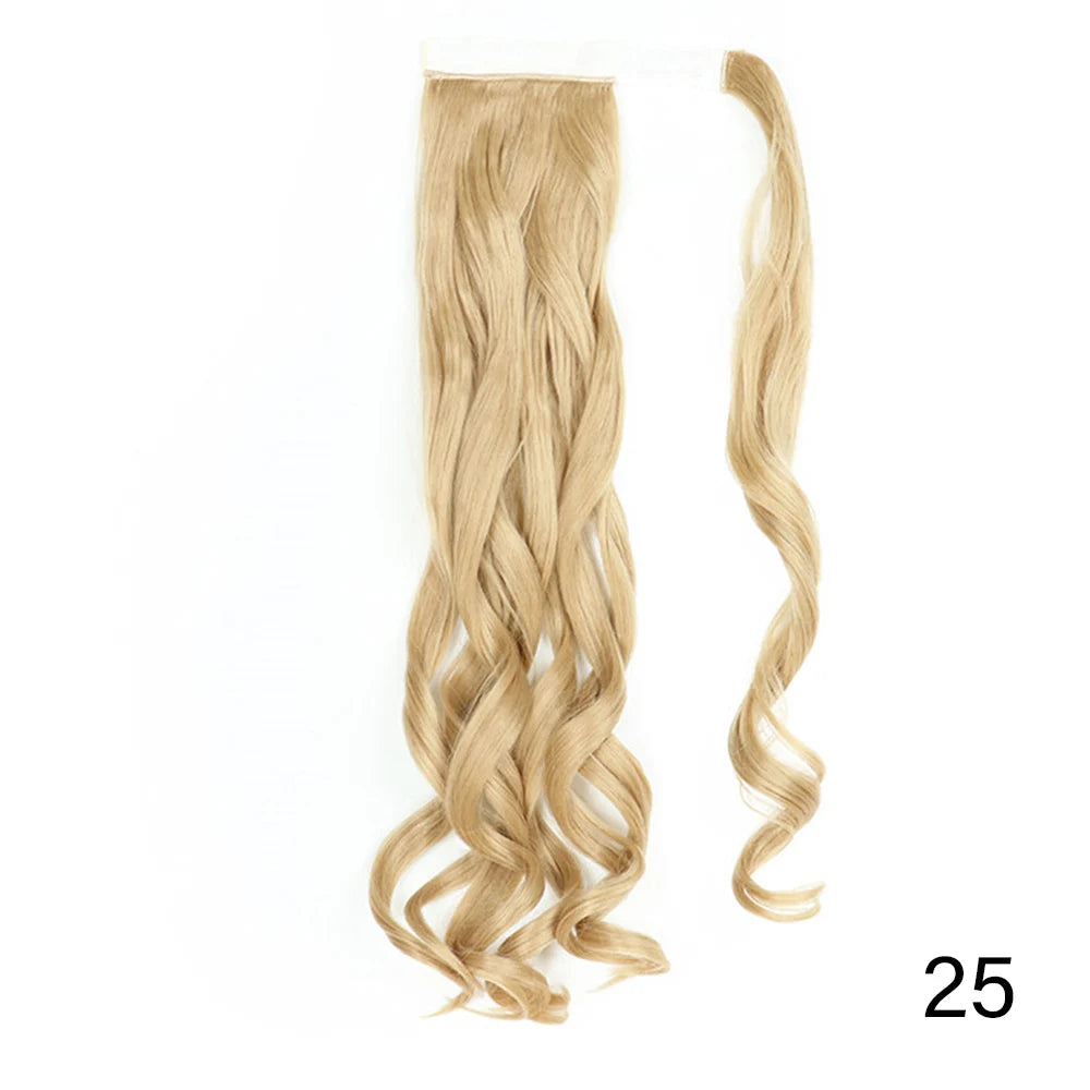 32inches Synthetic Ponytail Hair Extension Clip in Fake Wig Hairpiece Blonde Wrap Around Pigtail Long Smooth Overhead Pony Tail
