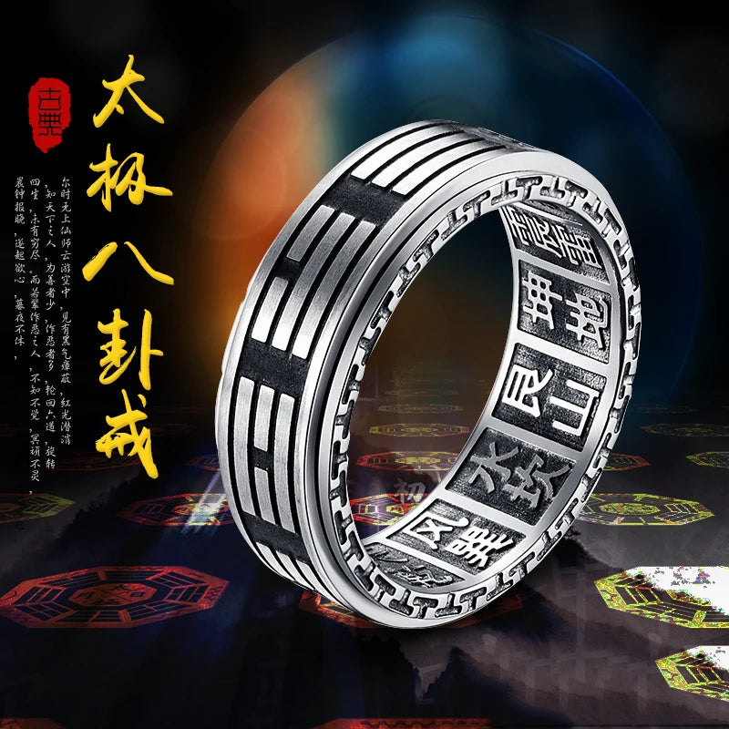 Vintage Chinese Tai Chi Kung Fu Men's Taoism Mantra Fidget Anti-stress Spinner Rings For Chinatown Men Rotatable Anxiety Ring