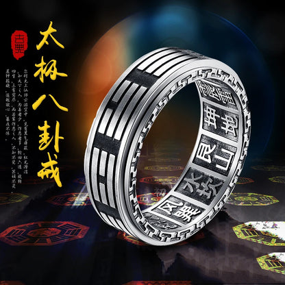 Vintage Chinese Tai Chi Kung Fu Men's Taoism Mantra Fidget Anti-stress Spinner Rings For Chinatown Men Rotatable Anxiety Ring