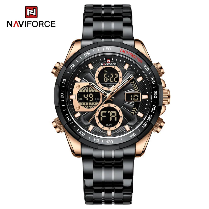 NAVIFORCE Top Brand Luxury Classic Men's Watch Quartz Digital Male Clock Military Sport Silver Stainless Steel Man Wristwatch 9197
