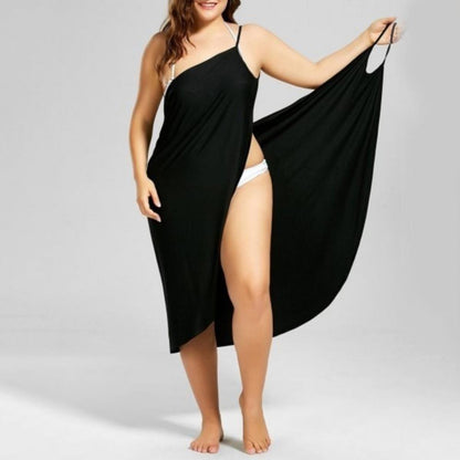 Vestidos de verano de playa de color liso para mujer, vestidos casuales sexis con cuello halter y mangas largas, vestidos de toalla sueltos, tallas grandes S-5XL