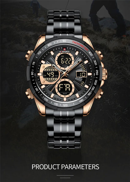 NAVIFORCE Top Brand Luxury Classic Men Watch Quartz Digital Male Clock Military Sport Silver Stainless Steel Man Wristwatch 9197