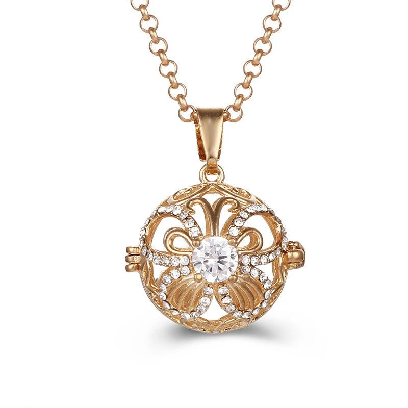 Mexico Music Ball Hollow Zircon Pendant Vintage Perfume Locket Necklace Aromatherapy Diffuser Sweater Chain For Women Jewelry