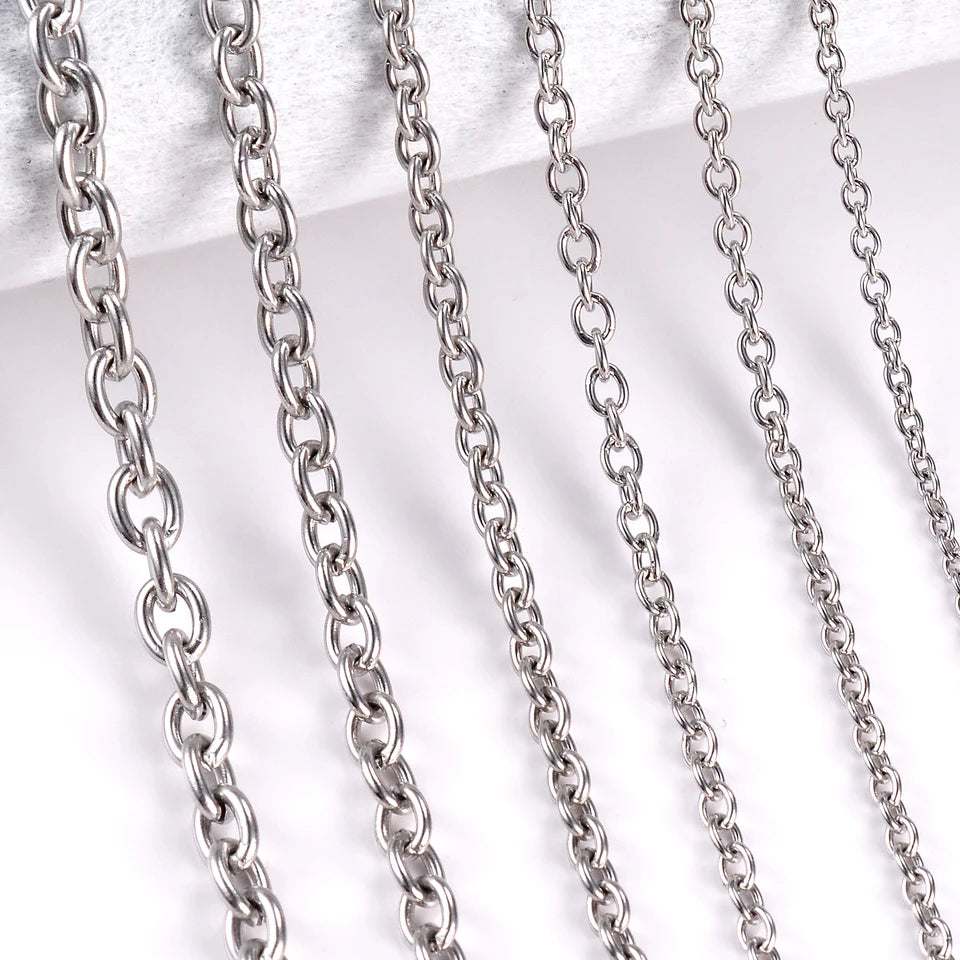 1pc Width 1.5mm-6mm Stainless Steel Cross O Chain Necklace For Women DIY Jewelry Thin Bracelet Necklace 