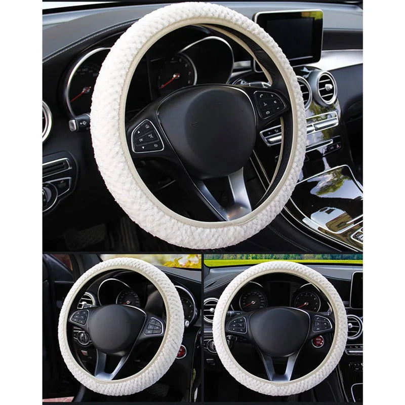 Universal 37-39cm Pink Steering Wheel Cover Warm Plush Steering Wheel Cover For Winter Anti-slip Car Accessories Interior Parts