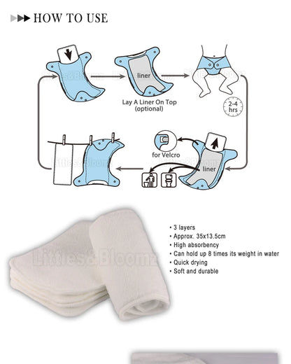 [Littles&amp;Bloomz] Insertos lavables reutilizables, protectores de refuerzo para pañales de tela de bolsillo real, inserto de microfibra de carbón de bambú