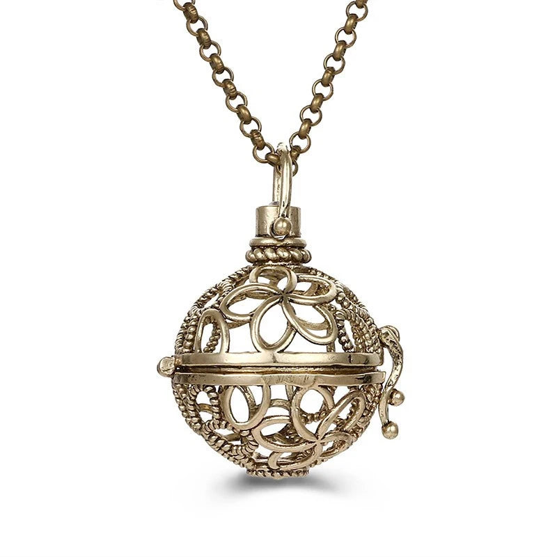 Mexico Music Ball Hollow Zircon Pendant Vintage Perfume Locket Necklace Aromatherapy Diffuser Sweater Chain For Women Jewelry