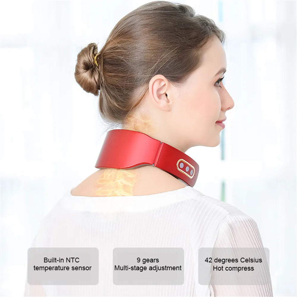 Masajeador eléctrico inteligente para cuello y hombros, masajeador de pulso, amasador, TENS inalámbrico, calor, vértebras cervicales, relajación, alivio del dolor.