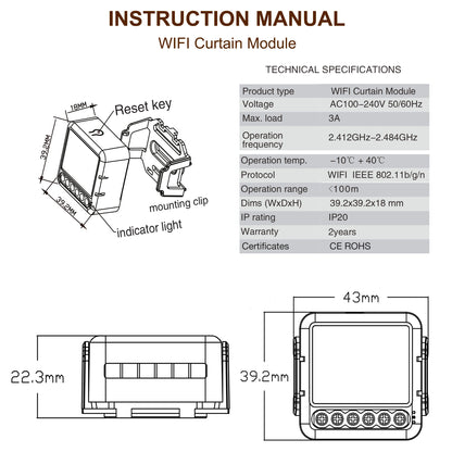 GIRIER Tuya Módulo de cortina inteligente Wifi Interruptor cego para motor elétrico de persiana de rolo 1/2 gang compatível com Alexa Google Home