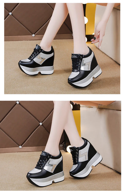 Fashion White Sneakers Women's High Platform Casual Shoes Height Increasi Leathe Shoes 10 CM Thick Sole Trainers Tennis Sports