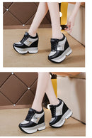 Fashion White Sneakers Women's High Platform Casual Shoes Height Increasi Leathe Shoes 10 CM Thick Sole Trainers Tennis Sports