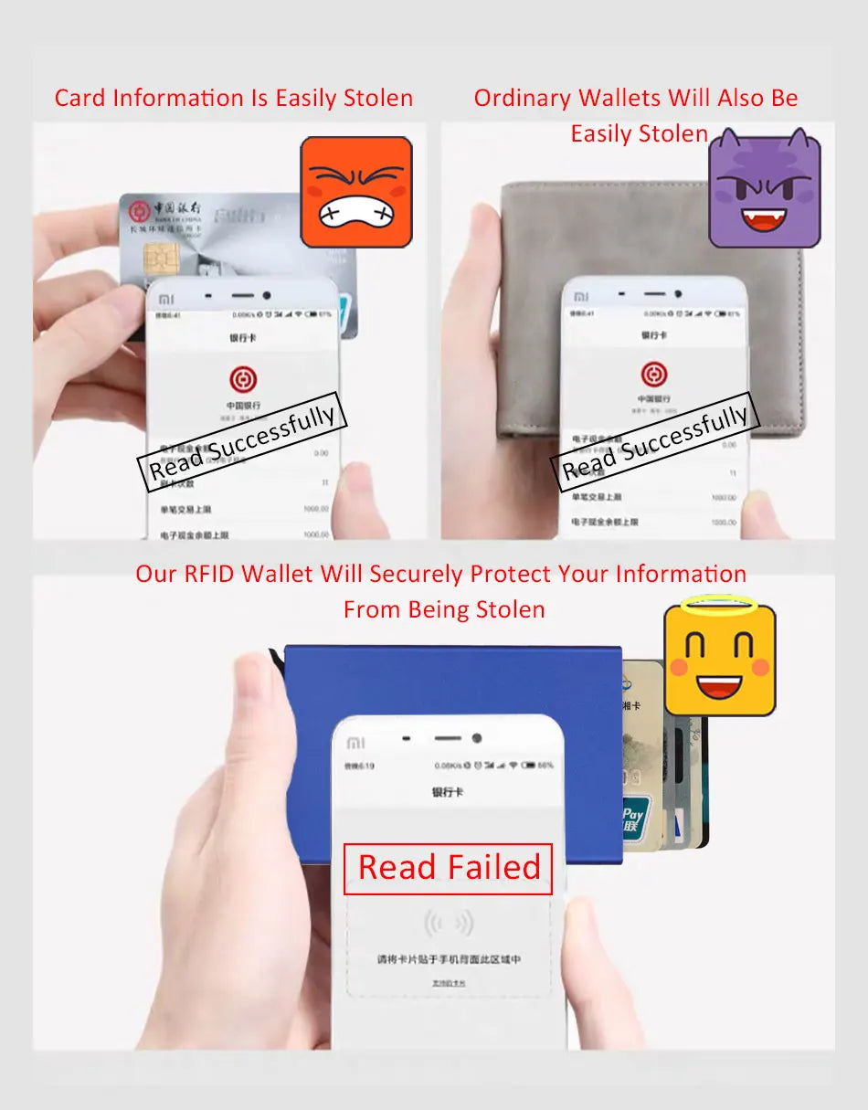 Tarjetero RFID de aluminio metálico, minibilleteras minimalistas y delgadas para hombre y mujer, tarjetero de negocios para hombre y mujer