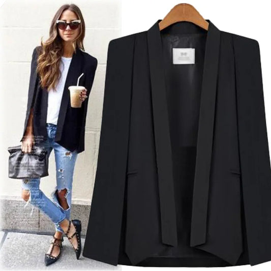 Nueva moda 2021, capa de manga larga en blanco y negro para mujer, chaqueta con solapa dividida, trajes para mujer, ropa de trabajo de oficina, regalo