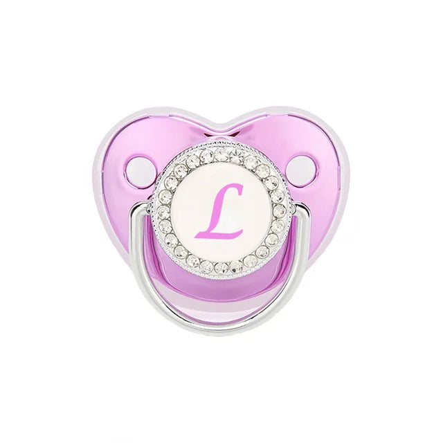 Chupete morado metalizado con tapa, chupete de silicona sin BPA, nombre con inicial, chupete mordedor, regalo para baby shower 