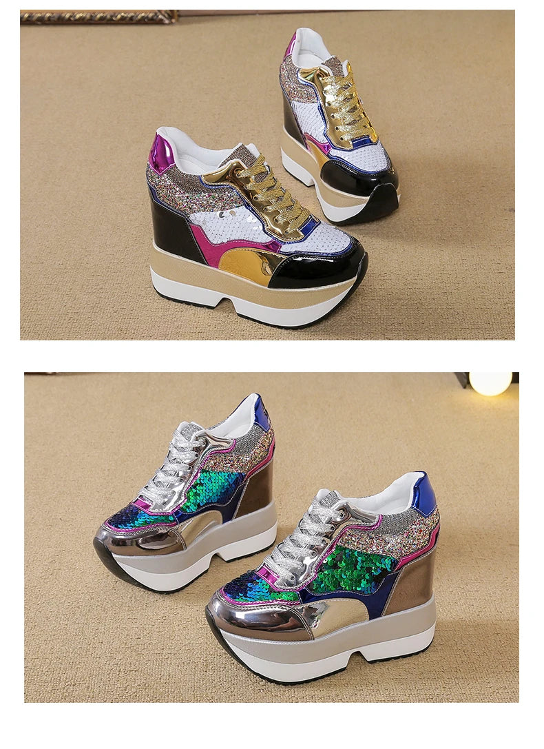 Fashion White Sneakers Women's High Platform Casual Shoes Height Increasi Leathe Shoes 10 CM Thick Sole Trainers Tennis Sports