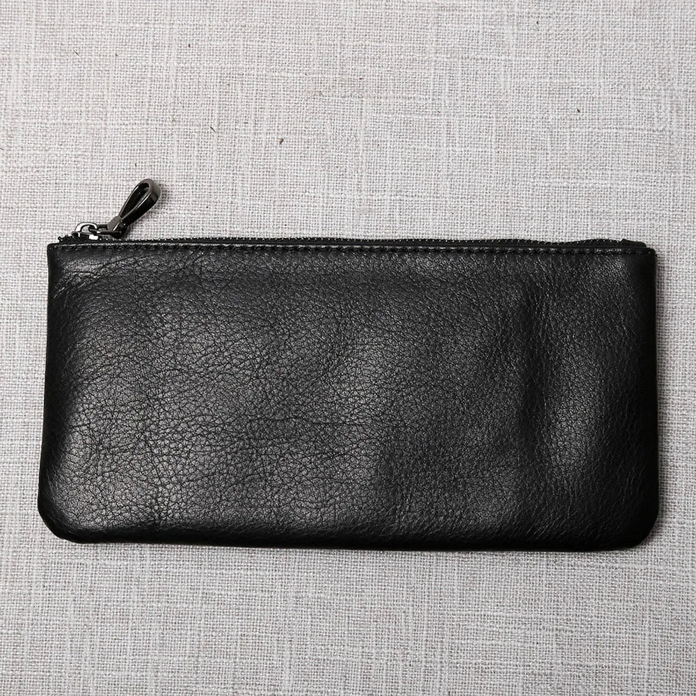 ZRCX Men's Genuine Leather Long Zipper Wallet First Layer Cowhide Youth Ultra-Thin Handbag Wallet Trendy Brand Simple Wallet