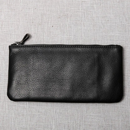 ZRCX Men's Genuine Leather Long Zipper Wallet First Layer Cowhide Youth Ultra-Thin Handbag Wallet Trendy Brand Simple Wallet