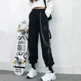 Pantalones cargo para mujer 2023, pantalones harén de moda con bolsillos punk, pantalones deportivos con cadena, elásticos Harajuku, cintura alta, ropa de calle.