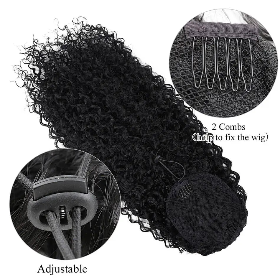 Extensões de rabo de cavalo cacheado longo 80cm aplique sintético com cordão e clip water wave