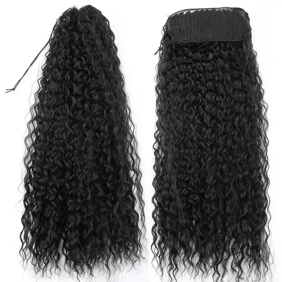 Extensões de rabo de cavalo cacheado longo 80cm aplique sintético com cordão e clip water wave