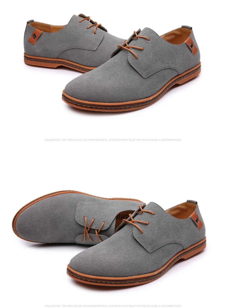 2024 Spring Suede Leather Men Shoes Oxford Casual Shoes Classic Sneakers Comfortable Footwear Dress Shoes Large Size Flats
