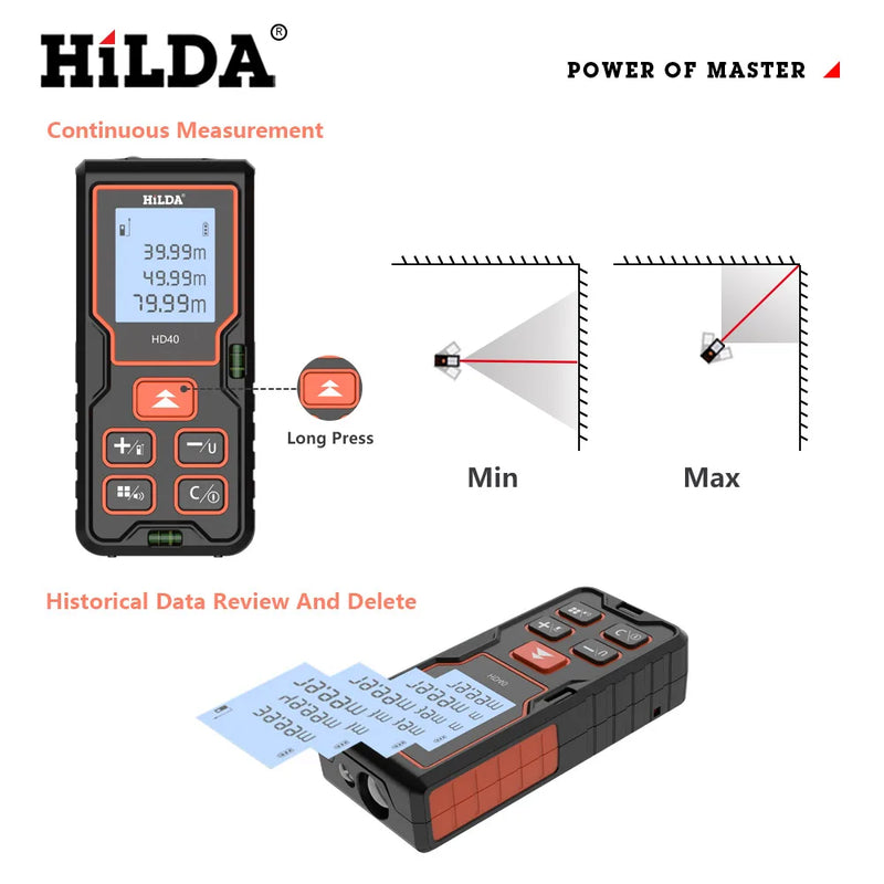 HILDA Laser Rangefinder Distance Meter 40M 50M 60M 80M 100M Rangefinder Laser Tape Range Finder Building лазерный дальномер