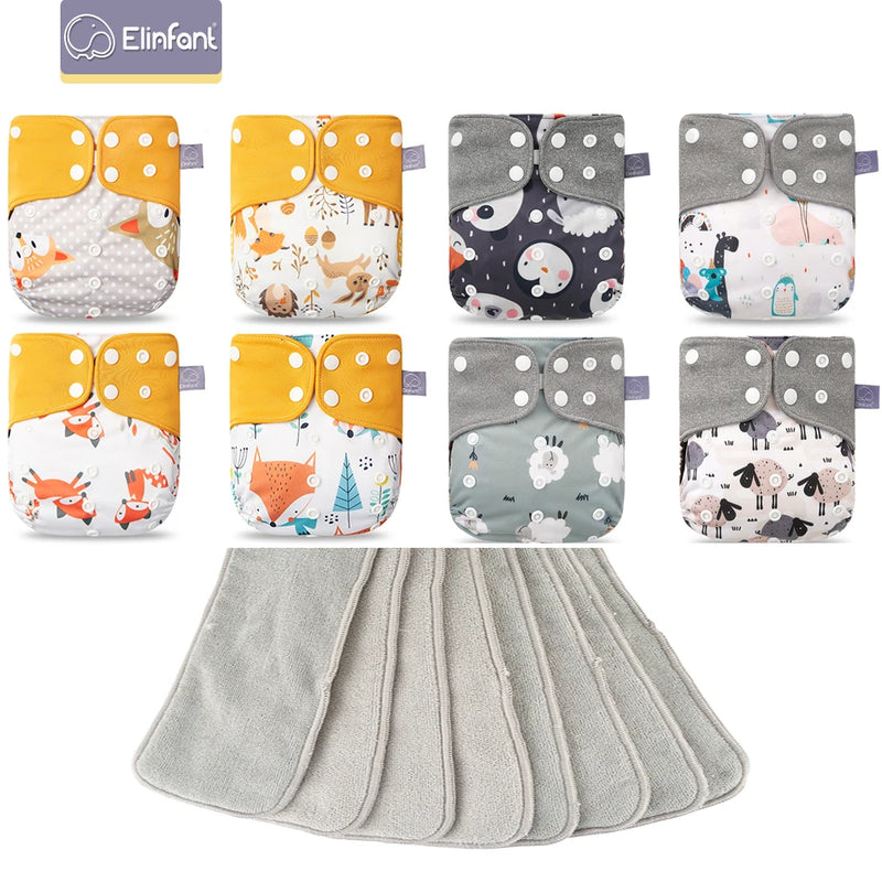 Pañales impermeables Elinfant New Matching para bebé, 8 piezas de tela de malla gris y 8 insertos de microfibra