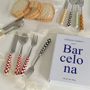 Ins Style Dessert Steak Stainless Steel Knife Fork Spoon Kitchen Dinnerware Checkerboard Lattice Glossy Ceramic Handle 3pcs/set