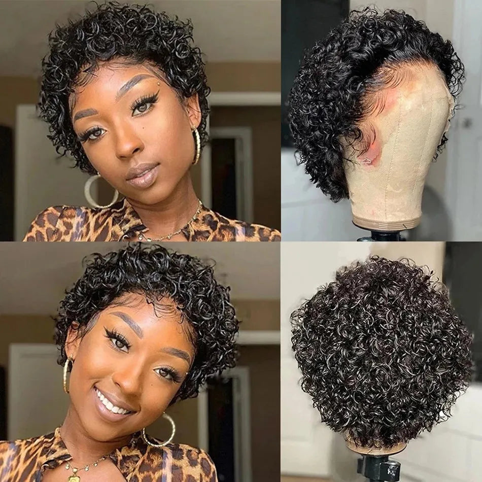 Pixie Cut Wig Short Curly Human Hair Wigs Brazilian Wig Cheap Remy Hair 13X1 Transparent Lace Wigs For Women Sale