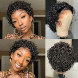 Pixie Cut Wig Short Curly Human Hair Wigs Brazilian Wig Cheap Remy Hair 13X1 Transparent Lace Wigs For Women Sale