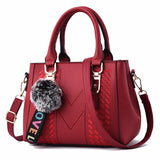 Embroidery Messenger Bags Women Leather Handbags Bags for Women Sac a Main Ladies Hair Ball Hand Bag