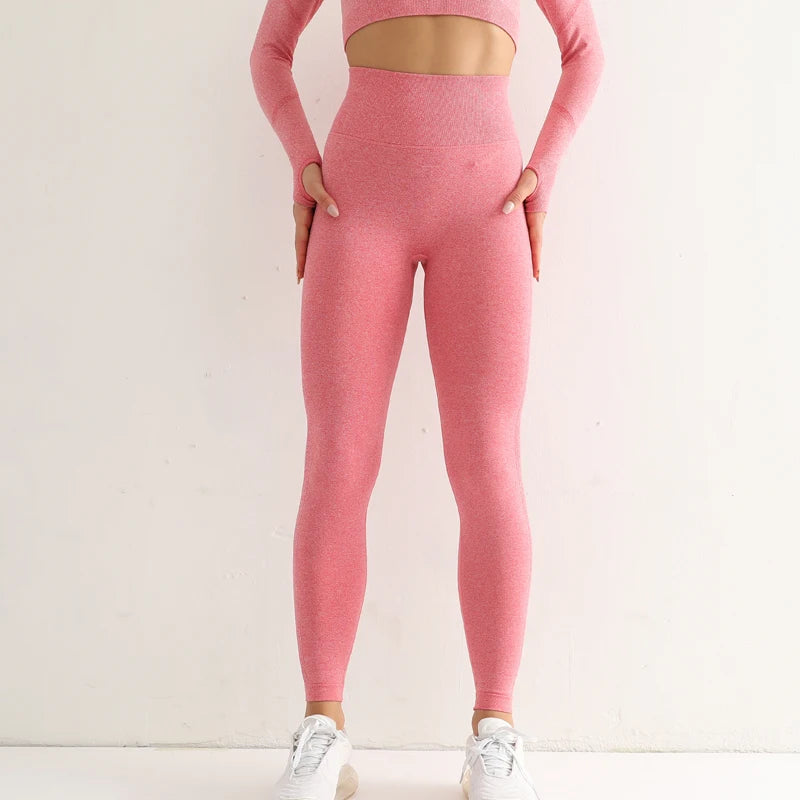 Leggings deportivos sin costuras para mujer, de cintura alta, elásticos, lisos, para yoga, gimnasio, trotar, de secado rápido, push up, ajustados, para mujer