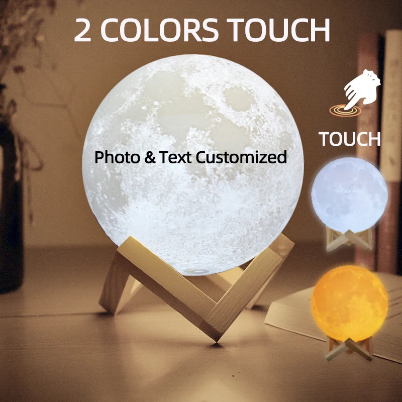 3D Printing Moon Lamp Personalized Photo Text Customized USB Night Light Birthday Mother Day Valentine's Christmas Lunar Gift