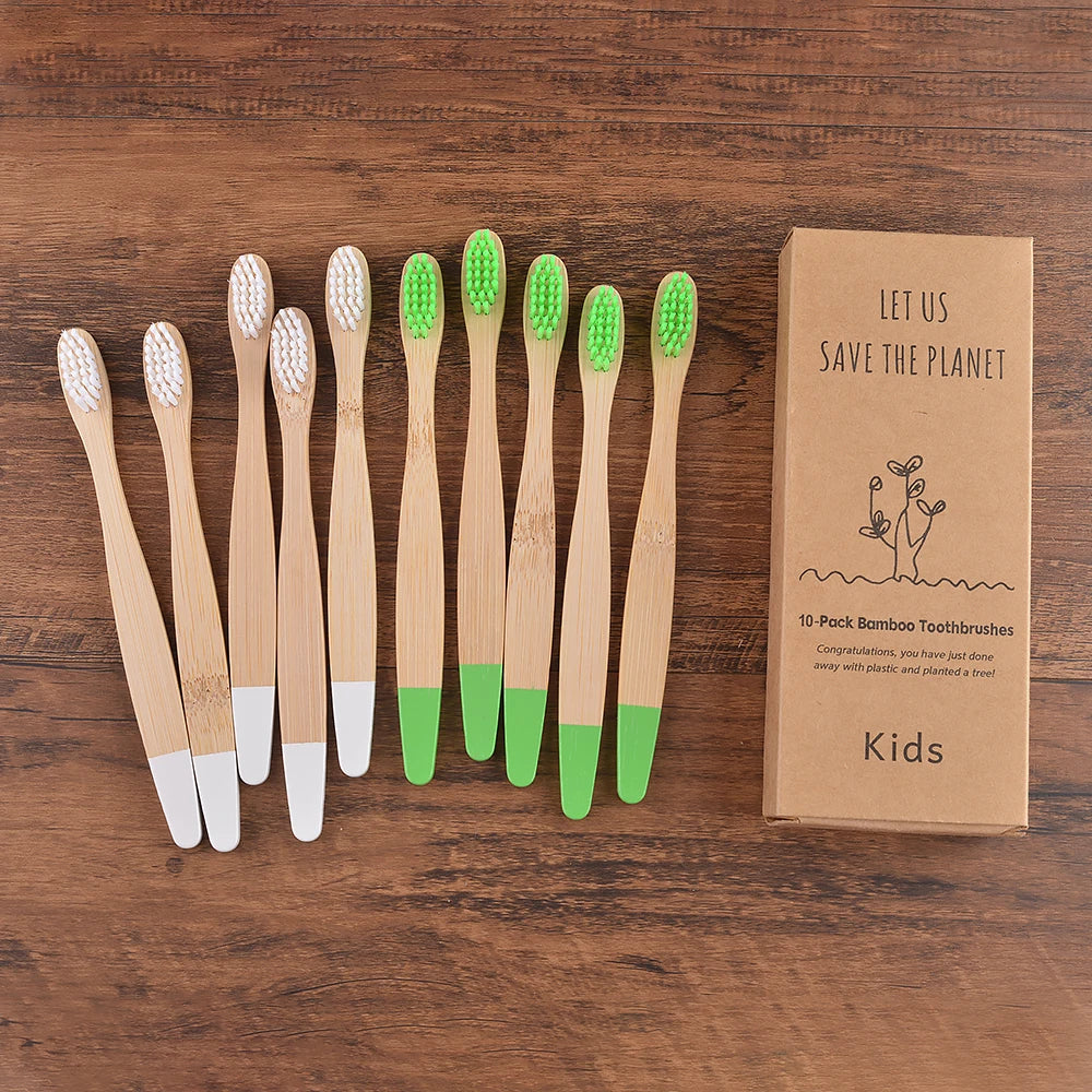 Children 10 Pieces Colorful Bamboo Toothbrush Nylon Bristle Eco Paint Toothbrush Kids Arosse a Dent Bambou Vegan Tooth Dental